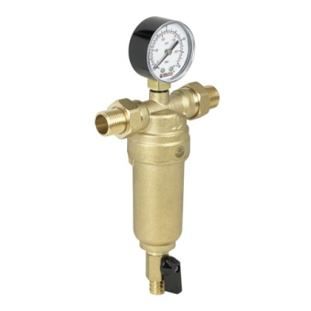  1/2 Фильтр с манометром со сгонами, с латунной колбой, промывной